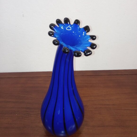 Blue/Black Flower Shaped Vase by Eastern - Picture 1 of 4